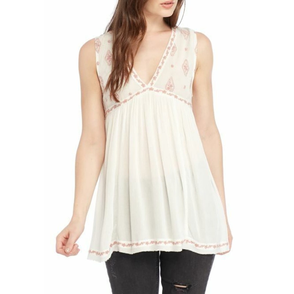 Free People Sleeveless Diamond Embroidered Blouse In Ivory Sz XS $108